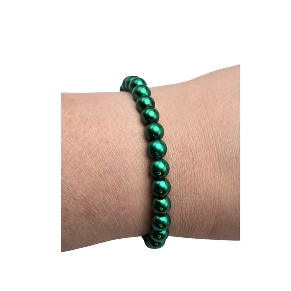 Green Faux Pearl Beaded Stretch Bracelet